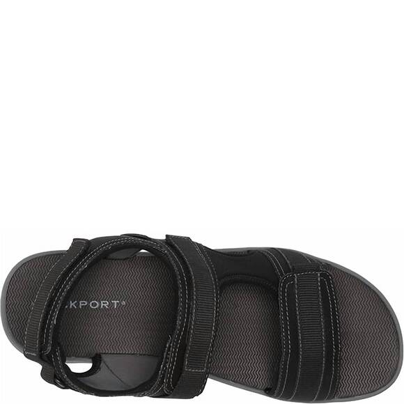 NEW ROCKPORT men\'s lucky bay sport 3 strap sandal in black nbk